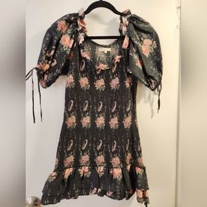 LOVESHACKFANCY puff sleeve smocked floral mini dress XS